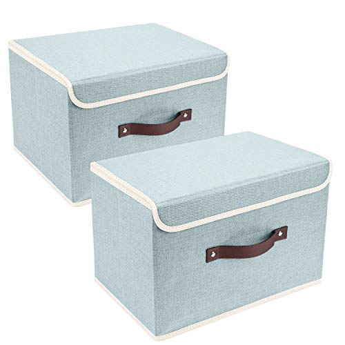 Collapsible Storage Boxes, Washable Fabric Storage Bins with Lids, 14.9x9.8x9.8 inches, 2 Pack, Aqua Spring - color: Aqua Spring, size: 2-pcs 14.9x9.8x9.8 in