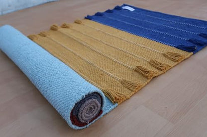Jaipur art & Rugs Cotton Yoga Mat - Eco-Friendly Hand-Woven Rug - Non Slip & Thick (24”x72”x5mm) for Everyday Fitness at Home - Comfortable Extra-Long - color: Multicolor 2