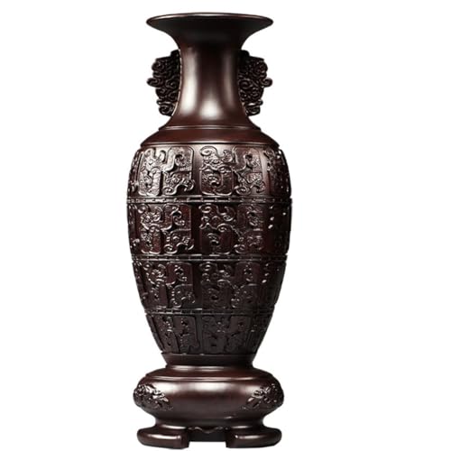 Desktop Decoration Wooden Carving Vase Ornament Home Living Room TV Cabinet New Chinese Vase Decorative Crafts Zen Coffee Table Decor(23.62in) - color: 23.62in
