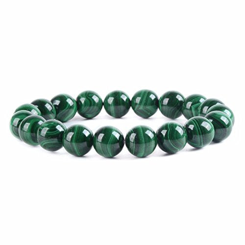 Justinstones Gem Semi Precious Gemstone 10mm Round Beads Stretch Bracelet 7 Inch Unisex - color: AAA Malachite