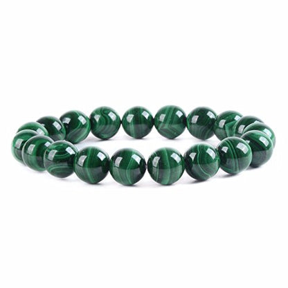 Justinstones Gem Semi Precious Gemstone 10mm Round Beads Stretch Bracelet 7 Inch Unisex - color: AAA Malachite