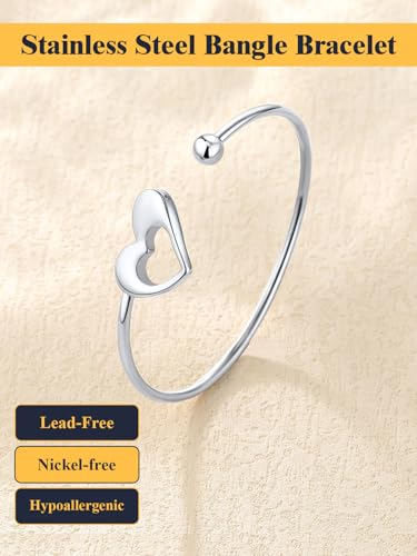 U7 Unisex Simple Cuff Bracelet 18K Real Gold Platinum Plated Fine Bracelets Fashion Jewelry Open Bangle Cuff Bracelets, Twisted or Heart Style - color: F.Heart End-Stainless