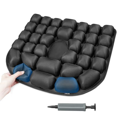 Inflatable Seat Cushion - Portable Travel Cushion for Airplane, Office & Camping - Adjustable Support with Pressure Dispersion to Prevent Discomfort & Bedsore