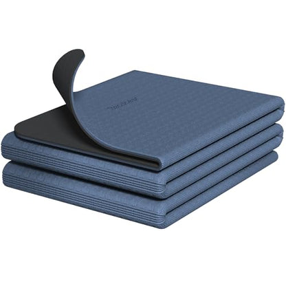 Readaeer Foldable Yoga Mat for Travel Folding Yoga Mat 6mm Thick with Carrying Bag, Non-Slip TPE Exercise Pilates Mat for 72" L x 24" W x 0.24 Inch - color: Blue