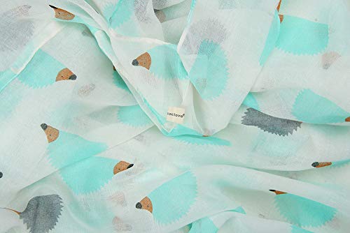 corciova Black Soft Girl Women Infinity Wrap Scarf Stretchy Jersey Knit Sleep Head Circle Scarf Continuous Loop Light Weight - color: Pattern White Green Hedgehog