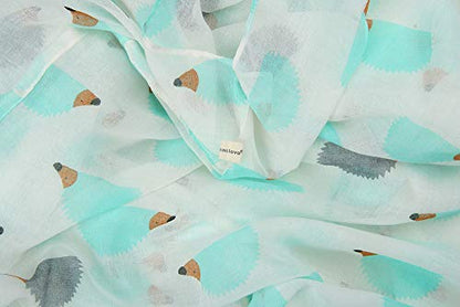 corciova Black Soft Girl Women Infinity Wrap Scarf Stretchy Jersey Knit Sleep Head Circle Scarf Continuous Loop Light Weight - color: Pattern White Green Hedgehog
