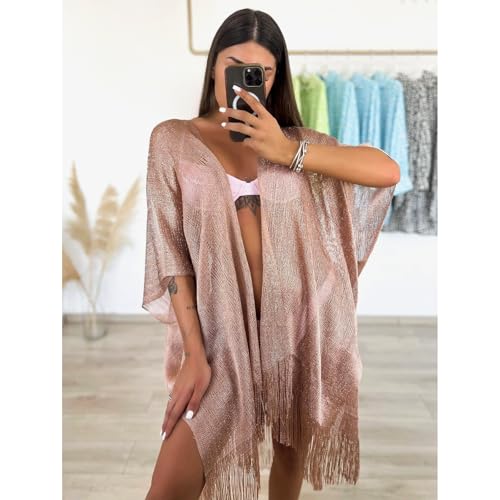 Sparkle Metallic Evening Shawls for Women formal Party Dresses Beach Travel Cardigan Shawl Wrap for Swimsuit - color: C-rose Silver