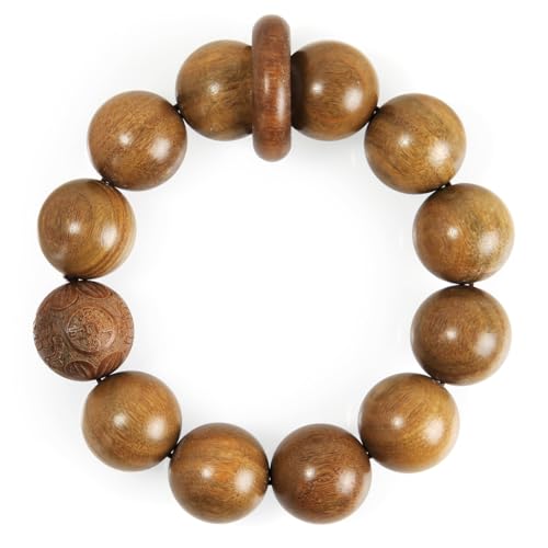 Handcrafted Neutral 12 Beads Natural Sandalwood Prayer Bead Chain Wrist Meditation Star Ring Circular Stress Relief bracelet Rosary Beads for men and women - color: Green sandalwood