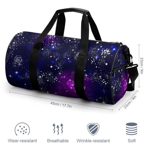 Space Galaxy Constellation Zodiac Star Purple Blue Cylindrical Portable Fitness Bag, Large Capacity Handbag - color: Space Galaxy constellation zodiac star purple