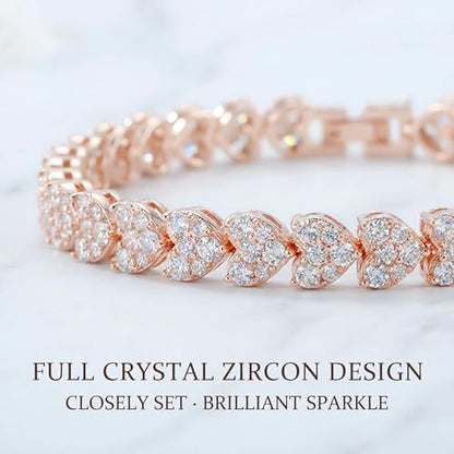 Silver Crystal Tennis Bracelet for Women – Elegant Full Zircon Sparkle, Slim Stackable Design, Secure Clasp, Dainty Luxury Jewelry Gift for Her - color: rose gold