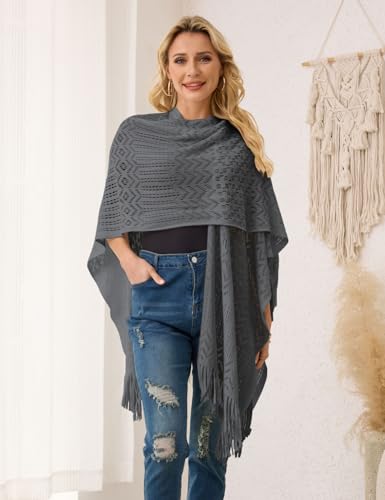 Ferand Women's Fringe Crochet Shawl Wraps Lightweight Open Front Poncho Cardigan for Spring Summer