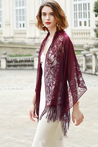 RIIQIICHY Shawls and Wraps for Evening Dresses Scarfs for Women Pashmina Wedding Formal Shawl - color: Burgundy-2
