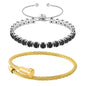 2PCS 18K Gold Plated Nail Bangle & Chain Bracelet Set for Women, Adjustable Stackable Bangle Jewelry, Dainty Gold Bracelet Gift for Women - color: Tennis-set B