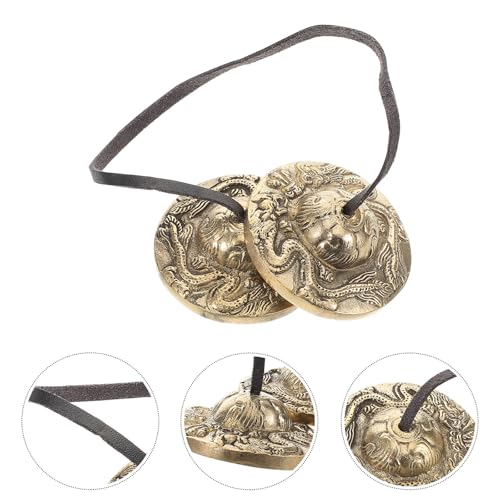 SECFOU Tibetan Tingsha Cymbals Brass Meditation Chime Bells Handcrafted Embossed Percussion Instrument Mindfulness Cymbals for Yoga and Meditation Practice