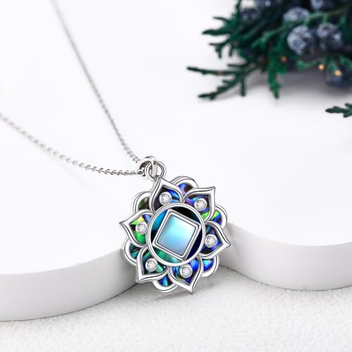 ONEFINITY Lotus Necklace 925 Sterling Silver Moonstone Pendant Necklace Yoga Lotus Jewelry for Women - style: NA lotus