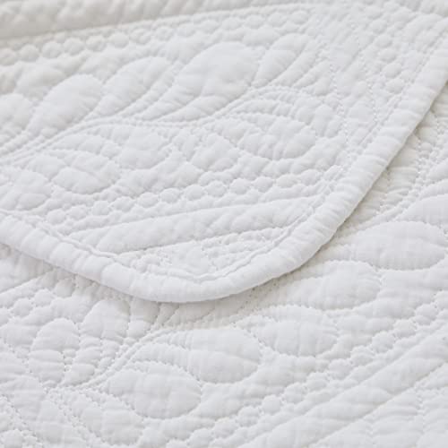 Brandream White Quilt Throw Blanket Cotton Throw Blanket for Bed Couch Day Bed Cover Solid Decorative Blankets 47 X 60 Inch