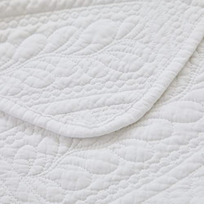 Brandream White Quilt Throw Blanket Cotton Throw Blanket for Bed Couch Day Bed Cover Solid Decorative Blankets 47 X 60 Inch