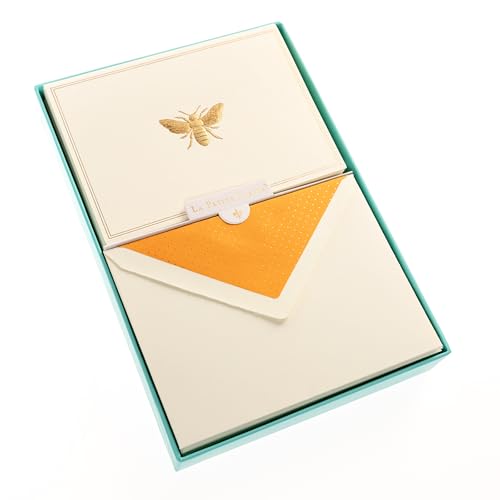 Graphique Bee Designer Cards Luxe Collection, Gold Foil Embossed Stationery Boxed Set, 10 Blank Cards with 11 Envelopes, All Occasion Greetings, 5.25" x 3.8" - color: Bee