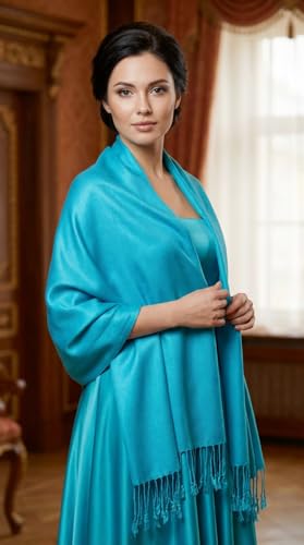 Pashmina Shawls Wraps for Women. Dress Cover Up Formal. Cashmere Feel Wrap for Evening Dress. - color: Turquoise Blue
