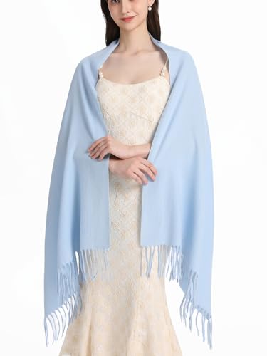 Pashmina Shawl and Wraps for Evening Dresses Resemble Cashmere Scarf for Women Wedding Winter Warm Shawls - color: Light Blue