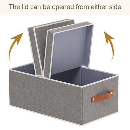 3-Pack Storage Boxes, Foldable Blanket Basket with Detachable Lid, Linen Closet 0rganizers with Double Handles, Collapsible Cubes for Organizing, Grey, 18.5 x 11 x 7.9 in