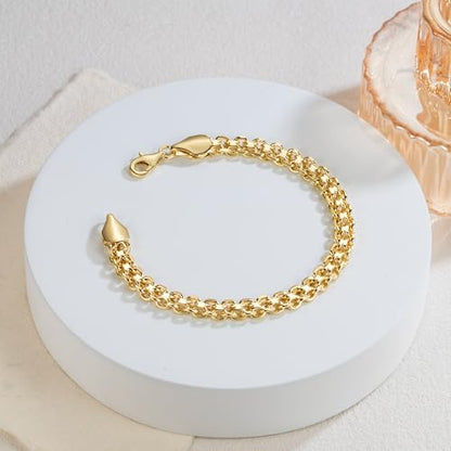 14K Gold Bracelet for Women 14K Gold Bracelets for Women Trendy Womens Link Bracelets Wide Mesh Design Mens Bracelet - size: 7.5