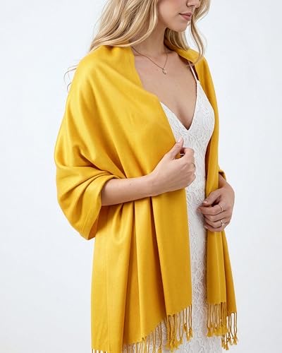 Achillea Lightweight Pashmina Scarf for Women – Soft Silky Shawl Wrap for Evening Dresses, Bridesmaids & Everyday Wear - color: Gold