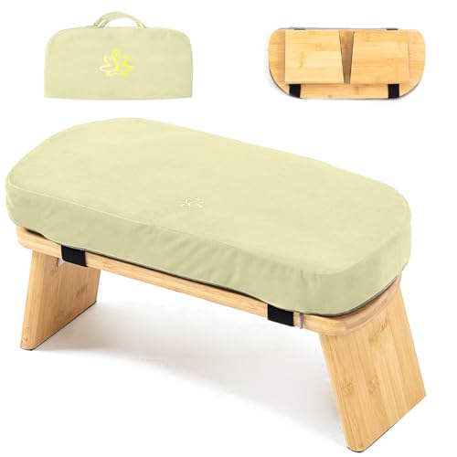 Meditation Bench, Bamboo Meditation Stool, Folding Kneeling Meditation Bench, Seiza Prayer Bench, Prayer Bench with Meditation Cushion, Kneeling Stool(Beige-Bag) - color: Beige-bag