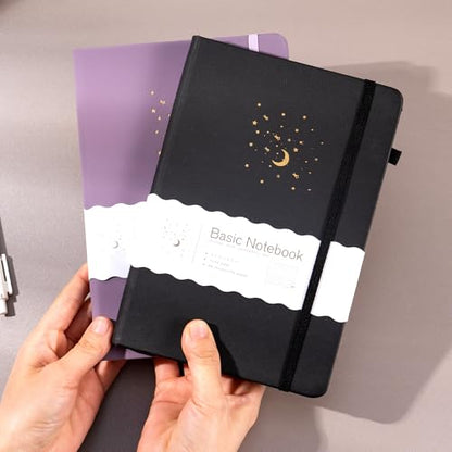 CAGIE 2 Pack Journals Notebook for Women Men, Hardcover Journaling Notebooks with Pen Loop, A5 Small Journal for Work Writing Note Taking Gifts, 5.7" x 8.3", Black& Purple - color: 00 Black Purple