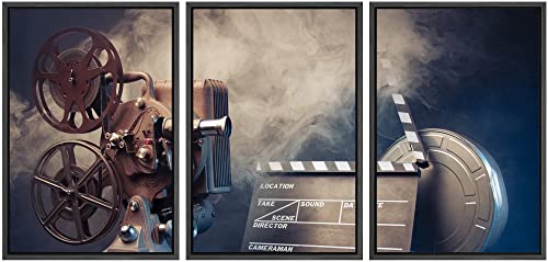 wall26 Framed Canvas Print Wall Art Set Retro Vintage Hollywood Film Camera with Smoke American Cultural Modern Art Chic Ultra for Living Room, Bedroom, Office Panels - 16"x24"x3 Black - color: Artwork - 21, size: 16" x 24" x 3 Panels BLACK
