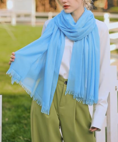 Harewom Lightweight Gauze Linen Feeling Shawl Wraps for Women Beach Summer Scarf for Evening Wedding Dresses - color: Shawl Wraps - Light Blue