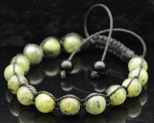 ElisaJewelryArt - Natural Black Onyx Beaded Bracelet Genuine Gemstone Strenght Crystal Macrame Bracelet Unisex Bracelet - color: Canadian Green Jade, size: MEN