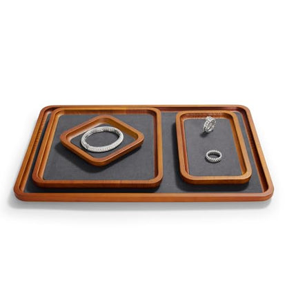 Oirlv Solid Wood Jewelry Display Tray Small Jewelry Tray Rings Earrings Bracelets Necklace Holder Organizer(Rectangle, Grey)