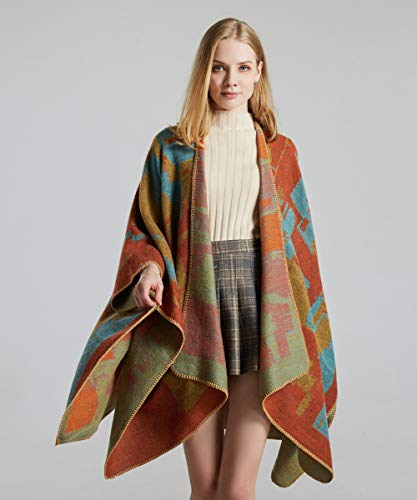 Women's Shawls and Wraps Open Front Poncho Cape Winter Sweater - color: B3-orange