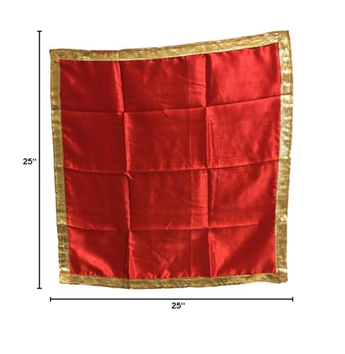 Indian Yoga Meditation Shimmer Sequin Silk Square Prayer Altar Cloth (25" x 25) (Red Solid) - color: Red Solid