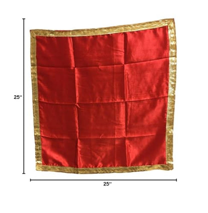 Indian Yoga Meditation Shimmer Sequin Silk Square Prayer Altar Cloth (25" x 25) (Red Solid) - color: Red Solid