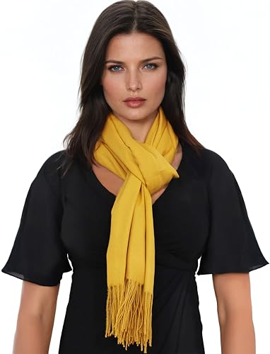 Ocomfly 100% Pashmina Scarf for Women - Premium Womens Scarves - Gift Boxed - Shawls or Wraps - Ultra Soft and Warm - color: Gold