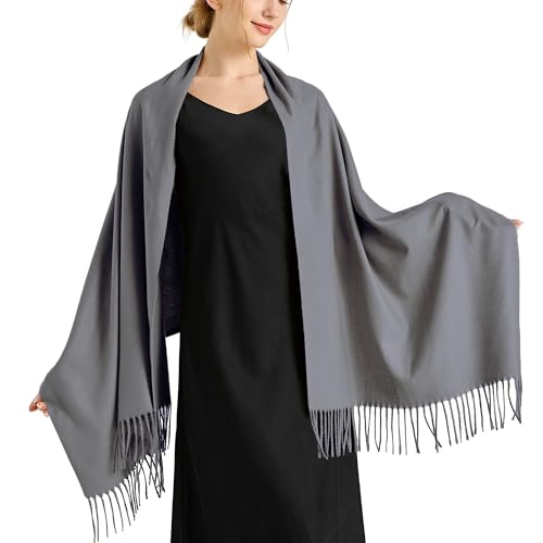 Ciormis Pashmina Scarf for Women, Soft Pashminas Shawls and Wraps for Evening Dresses, Wedding Bride Bridesmaid Shawls Scarf - color: J# Grey