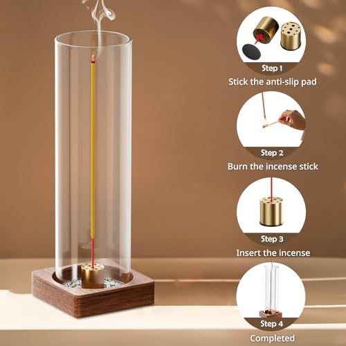 1 Pack Incense Holder for Sticks, Insence-Stick Holder Ash Catcher with Removable Glass, Anti-Ash Flying Mess-Free Incense Burner Holder, Perfect for Meditation Yoga Relaxation, Home Decor - size: upright brown