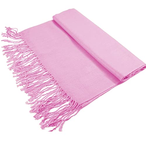 Glory Max Women Large Soft Silky Pashmina Shawl Wrap Scarf in Plain Solid Colors - color: Pink