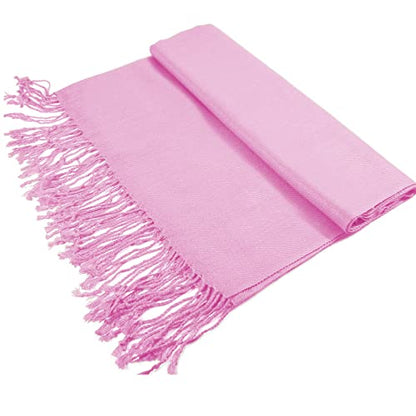 Glory Max Women Large Soft Silky Pashmina Shawl Wrap Scarf in Plain Solid Colors - color: Pink