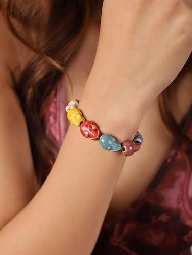 MINACHI Boho Hippie Colorful Ceramic Beads Strand Stretch Bracelet, Bohemian Summer Beach Jewelry Gift for Women - color: S07