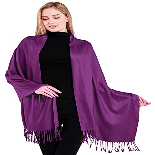 CJ Apparel Solid Color Tassels Design Nepalese Shawl Scarf Wrap Stole Throw Head Wrap Pashmina Gift Hand Made in Nepal New - color: Purple