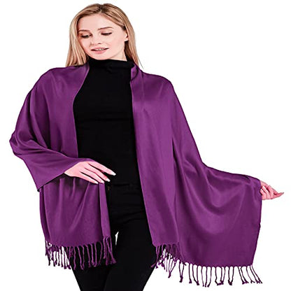 CJ Apparel Solid Color Tassels Design Nepalese Shawl Scarf Wrap Stole Throw Head Wrap Pashmina Gift Hand Made in Nepal New - color: Purple