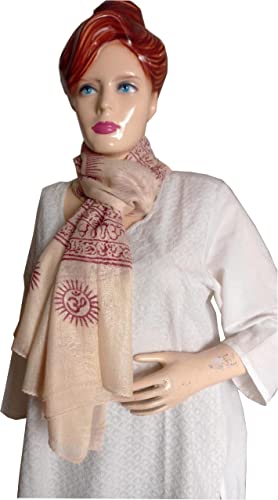 KVR Hindu Pooja Religious Cotton Indian prayer scarf with OM Krishna Ganesha Shiva Nataraja yoga spiritual auspicious prints - color: Off White-om
