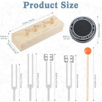 EASTROCK Tuning Fork 4 pcs Set for Music (384 hz, 256 hz, OM136.1 hz, 128 hz) for Sound Healing Meditation Energy Work Therapy Yoga - 4pcs Tuned Forks - size: 4SET+RB