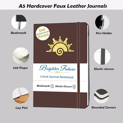 Lined Journal Notebook - A5 Hardcover Faux Leather Journals | - Journaling Notebook for Women Men | 240 Pages Ruled Notebooks Writing Travel Business Work Journal | Great Gift for Graduates and Teachers (Brown)