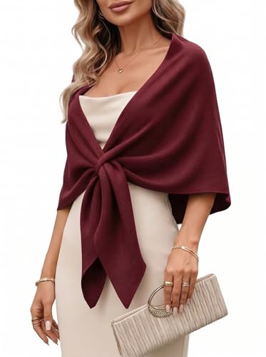 Shawl Wraps Women Pashmina Cardigan Triangle Cape Knit Shoulder Top Sweater Scarf for Fall Winter - color: 01 Burgundy
