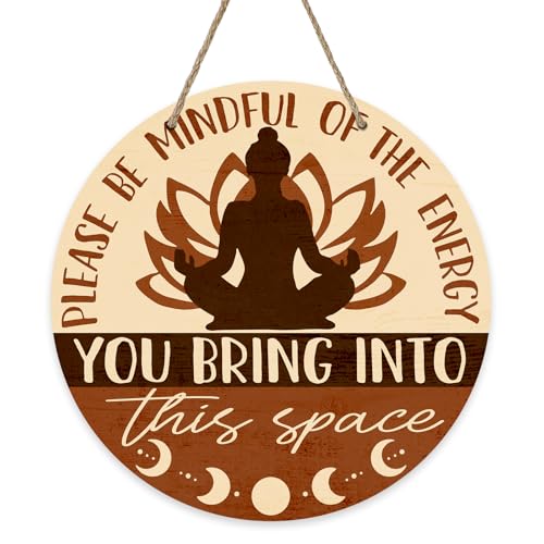 Positive Energy Buddha Front Door Sign, Meditation Room Zen Den Wood Door Hanger Decor, Spiritual Wooden Wreath Indoor Yoga Studio Spa Therapy Wall Hanging Decoration Meditation Accessories Gifts