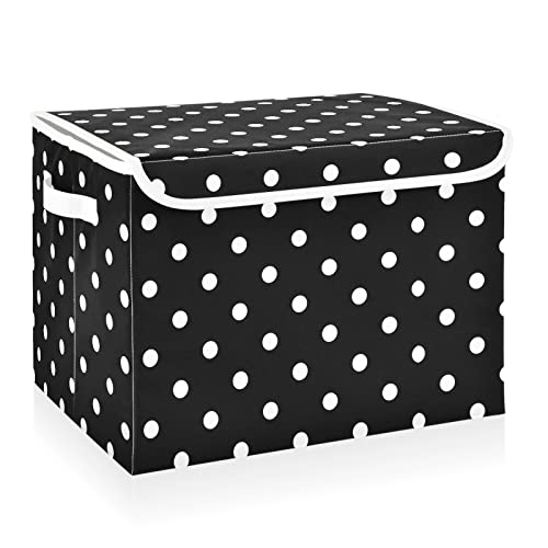 CaTaKu Polka Dot Storage Bins with Lids,White and Black Fabric Large Storage Container Cube Basket with Handle Decorative Storage Boxes for Organizing Clothes Shelves - color: Polka Dot Black